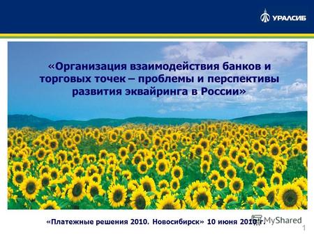 1 «Платежные решения 2010. Новосибирск» 10 июня 2010 г. « » «Организация взаимодействия банков и торговых точек – проблемы и перспективы развития эквайринга.