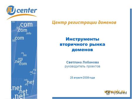 Инструменты вторичного рынка доменов Светлана Лобанова руководитель проектов 25 апреля 2008 года.