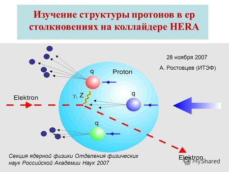Изучение структуры протонов в ер столкновениях на коллайдере HERA 28 ноября 2007 Секция ядерной физики Отделения физических наук Российской Академии Наук.