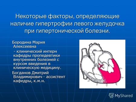 Некоторые факторы, определяющие наличие гипертрофии левого желудочка при гипертонической болезни. Бородина Мария Алексеевна Бородина Мария Алексеевна -