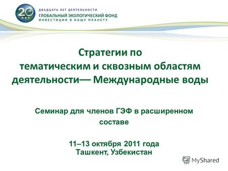 Стратегии по тематическим и сквозным областям деятельности–– Международные воды Семинар для членов ГЭФ в расширенном составе 11–13 октября 2011 года Ташкент,