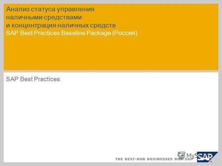 Анализ статуса управления наличными средствами и концентрация наличных средств SAP Best Practices Baseline Package (Россия) SAP Best Practices.