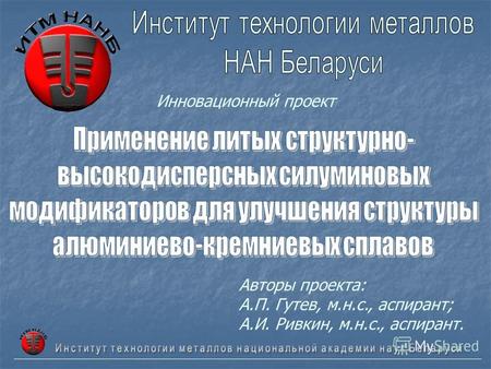 Инновационный проект Авторы проекта: А.П. Гутев, м.н.с., аспирант; А.И. Ривкин, м.н.с., аспирант.