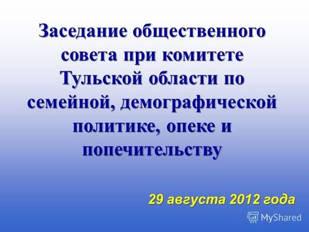 Заседание общественного совета при комитете Тульской области по семейной, демографической политике, опеке и попечительству 29 августа 2012 года.