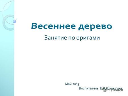Занятие по оригами Май 2013 Воспитатель : Е. В. Шурыгина.