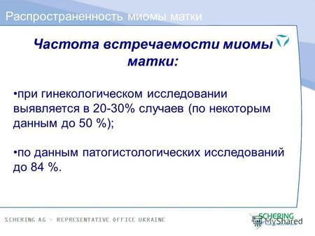 SCHERING AG – REPRESENTATIVE OFFICE UKRAINE Принципы лечения миомы матки.