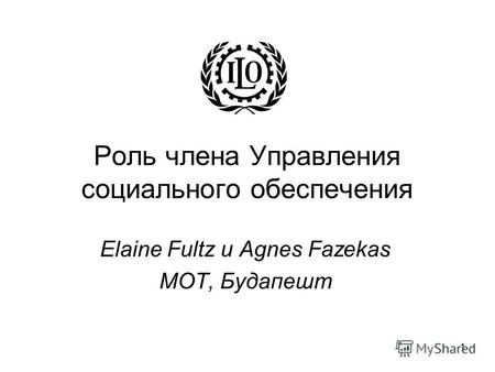 1 Роль члена Управления социального обеспечения Elaine Fultz и Agnes Fazekas МОТ, Будапешт.