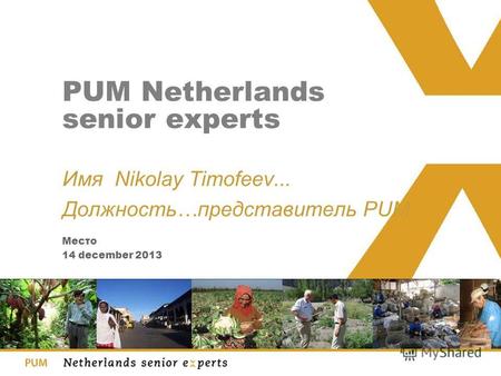 14 december 2013 Место PUM Netherlands senior experts Имя Nikolay Timofeev... Должность…представитель PUM.