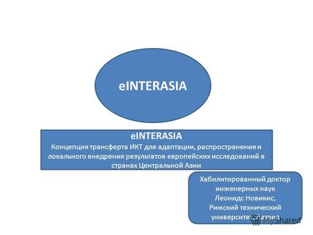 EINTERASIA Концепция трансферта ИКТ для адаптации, распространения и локального внедрения результатов европейских исследований в странах Центральной Азии.