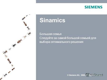 © Siemens AG, 2008 All Rights Reserved Sinamics Большая семья Следуйте за самой большой семьей для выбора оптимального решения.