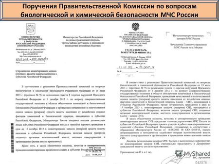 Поручения Правительственной Комиссии по вопросам биологической и химической безопасности МЧС России.