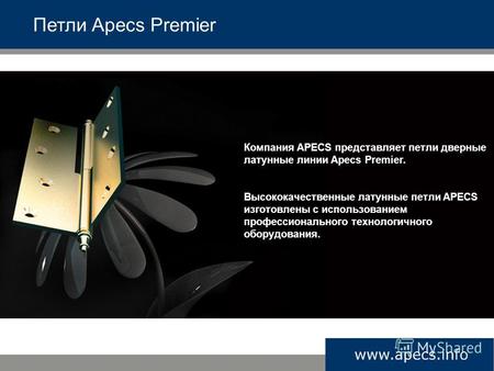 Петли Apecs Premier Компания APECS представляет петли дверные латунные линии Apecs Premier. Высококачественные латунные петли APECS изготовлены с использованием.