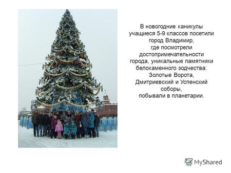 В новогодние каникулы учащиеся 5-9 классов посетили город Владимир, где посмотрели достопримечательности города, уникальные памятники белокаменного зодчества: