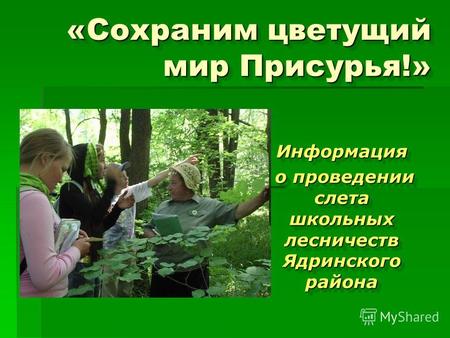 «Сохраним цветущий мир Присурья!» Информация о проведении слета школьных лесничеств Ядринского района о проведении слета школьных лесничеств Ядринского.