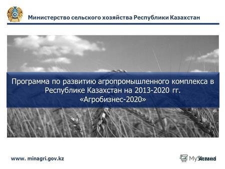 Астана Министерство сельского хозяйства Республики Казахстан www. minagri.gov.kz Программа по развитию агропромышленного комплекса в Республике Казахстан.
