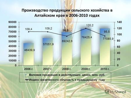 Производство продукции сельского хозяйства в Алтайском крае в 2006-2010 годах.