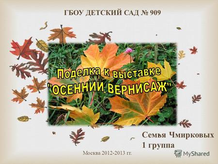ГБОУ ДЕТСКИЙ САД 909 Семья Чмирковых 1 группа Москва 2012-2013 гг.