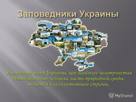 Заповедный фонд Украины, как наиболее незатронутая деятельностью человека часть природной среды, является благосостоянием страны.