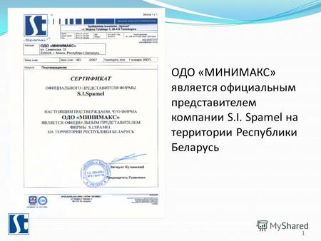 1 ОДО «МИНИМАКС» является официальным представителем компании S.I. Spamel на территории Республики Беларусь.
