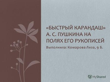 «Быстрый карандаш» А. С. Пушкина на полях его рукописей