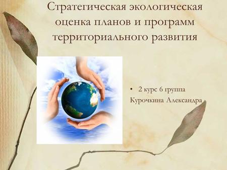 Стратегическая экологическая оценка планов и программ территориального развития 2 курс 6 группа Курочкина Александра.