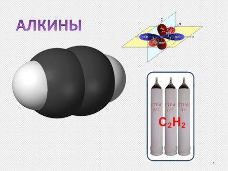 1 2 Алкины алифатические непредельные углеводороды, в молекулах которых между углеродными атомами имеется одна тройная связь. С n Н 2n-2.