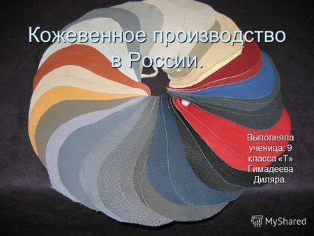 Кожевенное производство в России. Выполняла ученица: 9 класса «Т» Гимадеева Диляра.