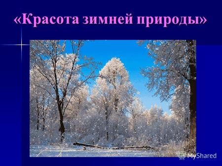 «Красота зимней природы». Гуляет русская зима. Останови ее, попробуй! Махнет рукой – бела земля, Махнет другой – растут сугробы. Белит деревья и дома,