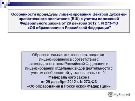 Образовательная деятельность подлежит лицензированию в соответствии с законодательством Российской Федерации о лицензировании отдельных видов деятельности.