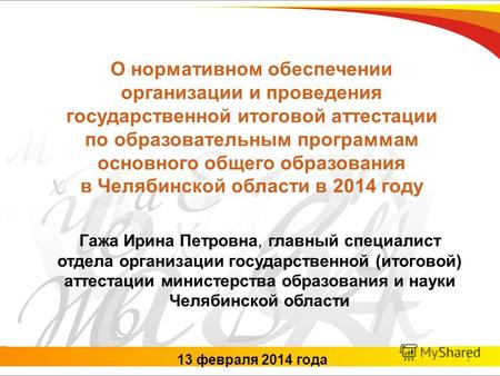 13 февраля 2014 года Гажа Ирина Петровна, главный специалист отдела организации государственной (итоговой) аттестации министерства образования и науки.