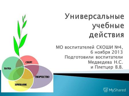 МО воспитателей СКОШИ 4, 6 ноября 2013 Подготовили воспитатели Медведева Н.С. и Плетцер В.В.
