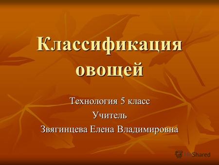 Классификация овощей Технология 5 класс Учитель Звягинцева Елена Владимировна.