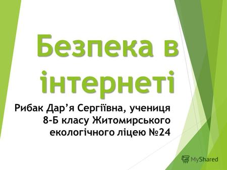 Безпека в інтернеті Рибак Даря Сергіївна, учениця 8-Б класу Житомирського екологічного ліцею 24.