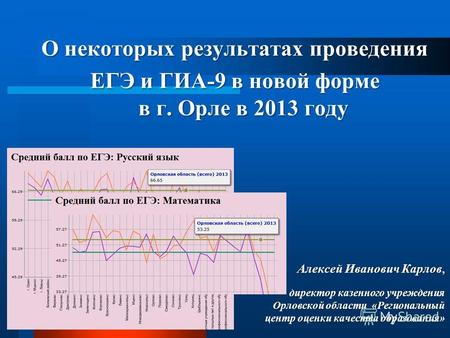 О некоторых результатах проведения ЕГЭ и ГИА-9 в новой форме в г. Орле в 2013 году Алексей Иванович Карлов, директор казенного учреждения директор казенного.