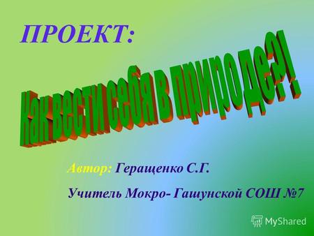 ПРОЕКТ: Автор: Геращенко С.Г. Учитель Мокро- Гашунской CОШ 7.