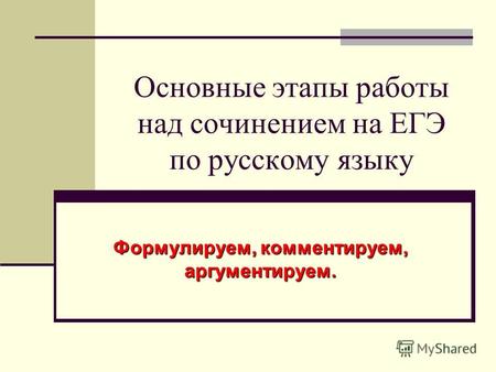 Основные этапы работы над сочинением на ЕГЭ по русскому языку Формулируем, комментируем, аргументируем.