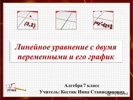 Линейное уравнение с двумя переменными и его график Алгебра 7 класс Учитель: Костик Инна Станиславовна.