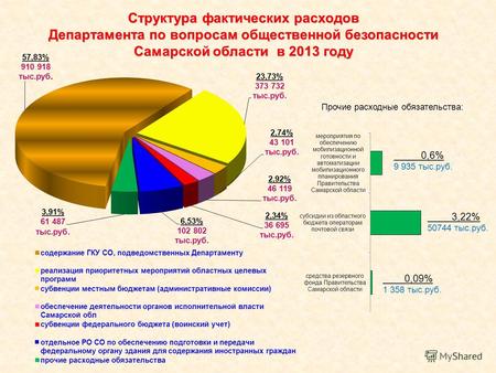 Структура фактических расходов Департамента по вопросам общественной безопасности Самарской области в 2013 году Прочие расходные обязательства: