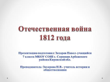 Цель: рассмотреть ход Отечественной воины 1812 года, выделить её итоги.