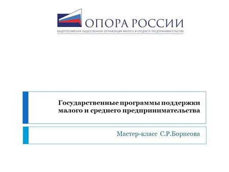 Государственные программы поддержки малого и среднего предпринимательства Мастер-класс С.Р.Борисова.