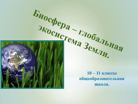 Биосфера – глобальная экосистема Земли. 10 – 11 классы общеобразовательная школа.