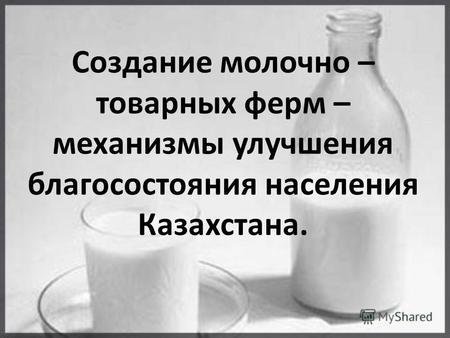 Создание молочно – товарных ферм – механизмы улучшения благосостояния населения Казахстана.
