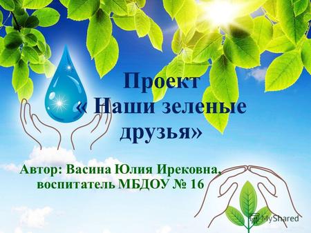 Проект « Наши зеленые друзья» Автор: Васина Юлия Ирековна, воспитатель МБДОУ 16.