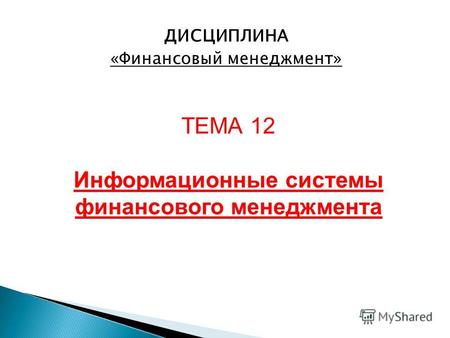 ДИСЦИПЛИНА «Финансовый менеджмент» ТЕМА 12 Информационные системы финансового менеджмента.