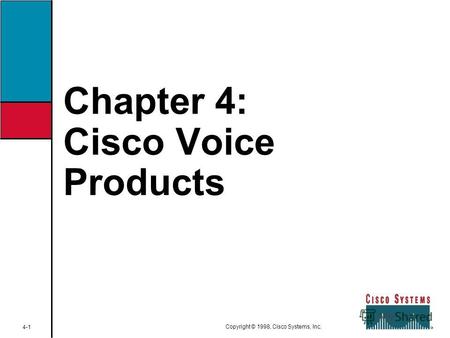 Chapter 4: Cisco Voice Products 4-1 Copyright © 1998, Cisco Systems, Inc.
