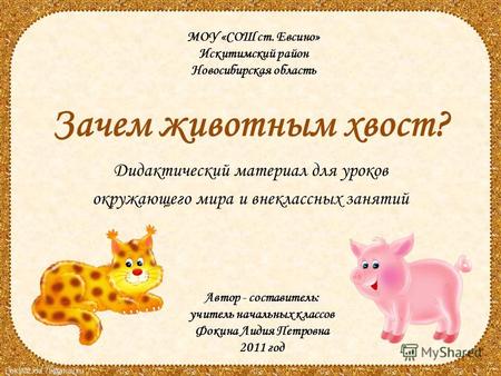 FokinaLida.75@mail.ru Зачем животным хвост? Дидактический материал для уроков окружающего мира и внеклассных занятий МОУ «СОШ ст. Евсино» Искитимский район.
