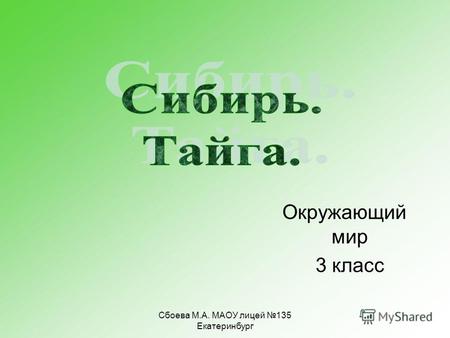 Сбоева М.А. МАОУ лицей 135 Екатеринбург Окружающий мир 3 класс.