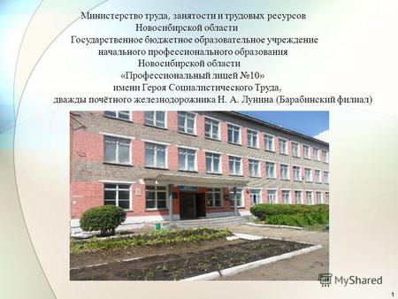 1 Министерство труда, занятости и трудовых ресурсов Новосибирской области Государственное бюджетное образовательное учреждение начального профессионального.