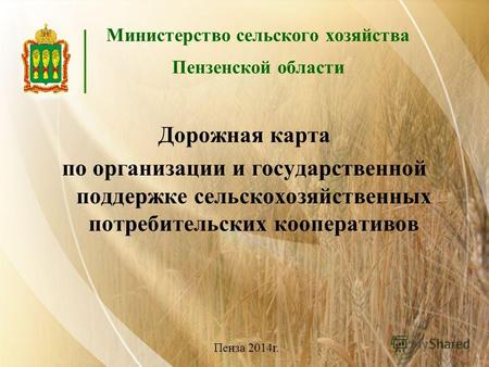 Дорожная карта по организации и государственной поддержке сельскохозяйственных потребительских кооперативов Министерство сельского хозяйства Пензенской.