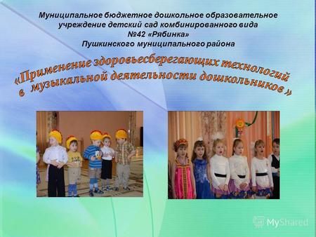 Муниципальное бюджетное дошкольное образовательное учреждение детский сад комбинированного вида 42 «Рябинка» Пушкинского муниципального района.